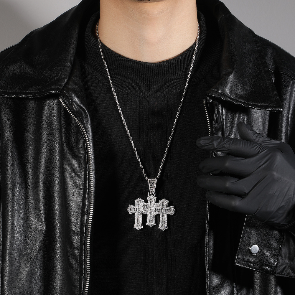 Iced Moissanite Hip Hop T-square Cross Diamond Pendant 