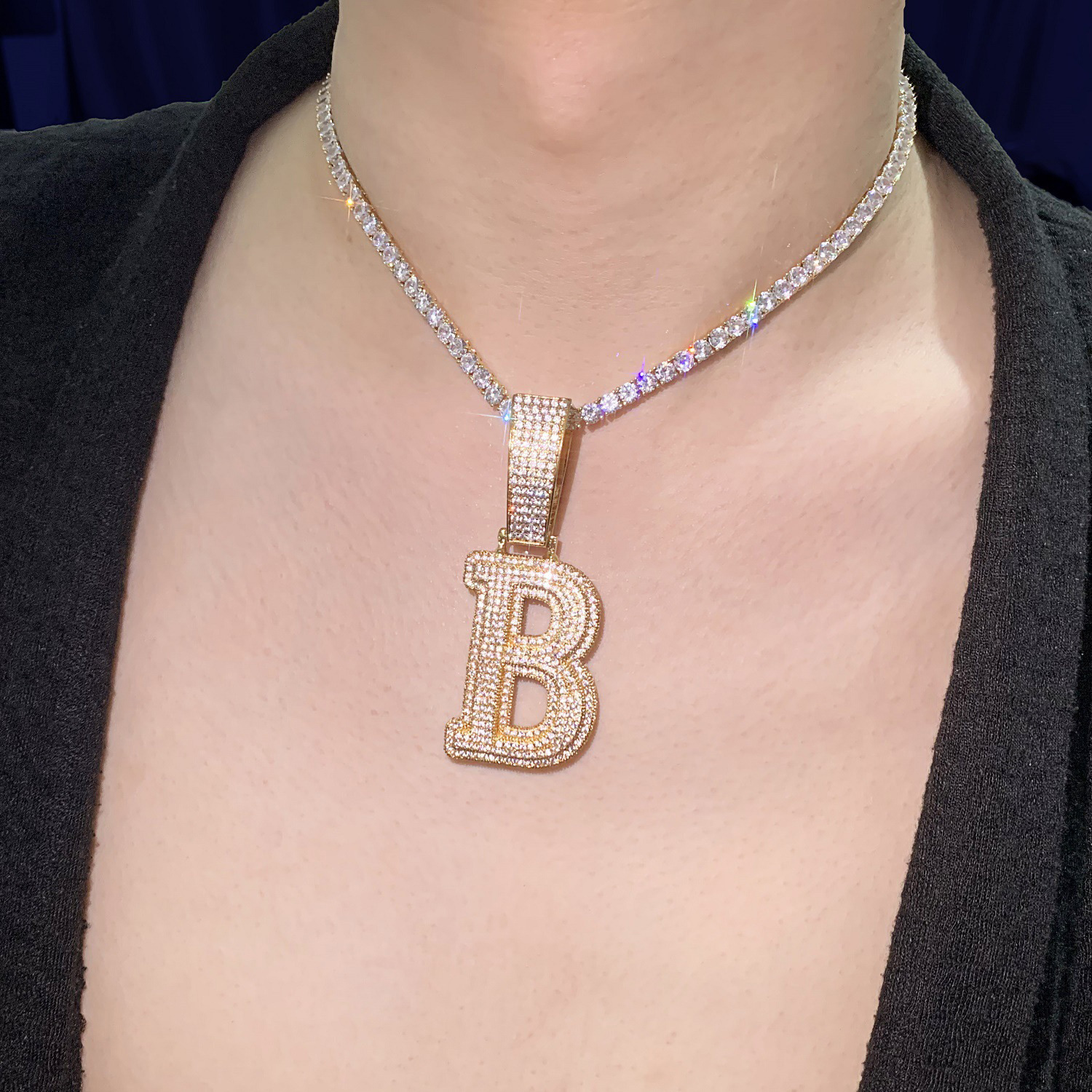 Iced Moissanite Letter Diamond Pendant