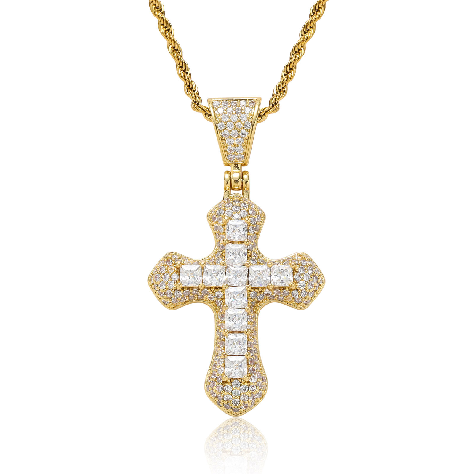 Moissanite Cross Pendant Chain Set
