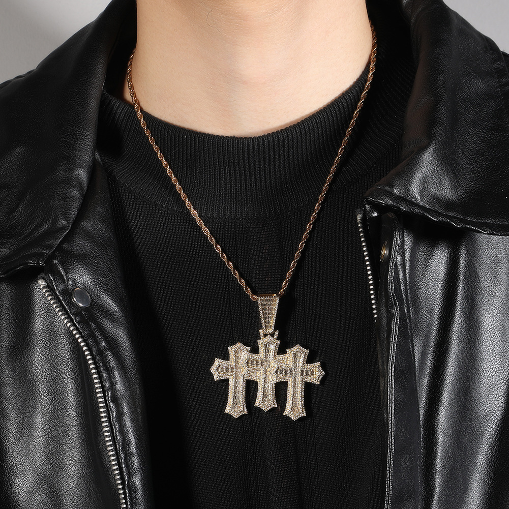 Iced Moissanite Hip Hop T-square Cross Diamond Pendant 