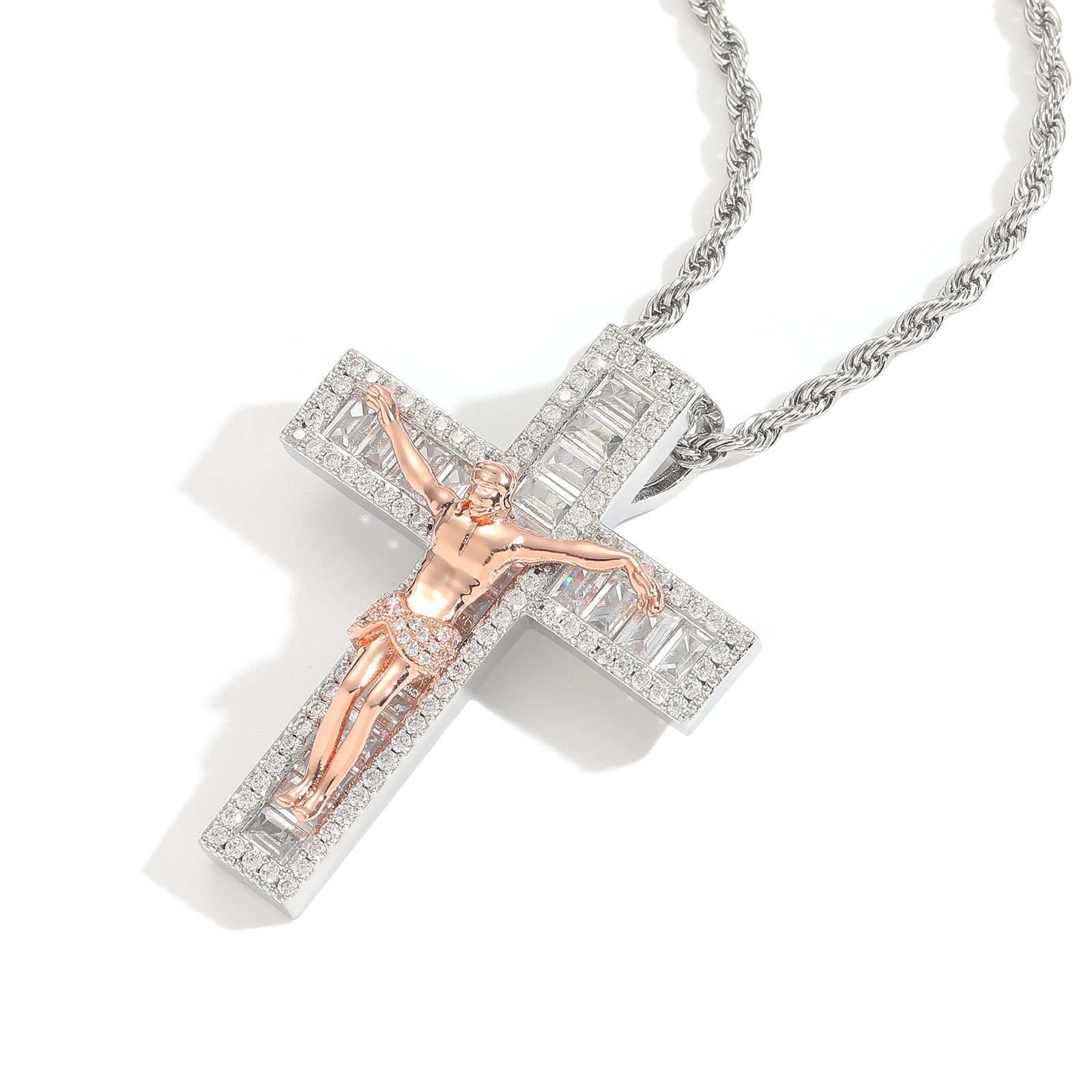 Iced Moissanite Diamond Jesus Cross Pendant Set