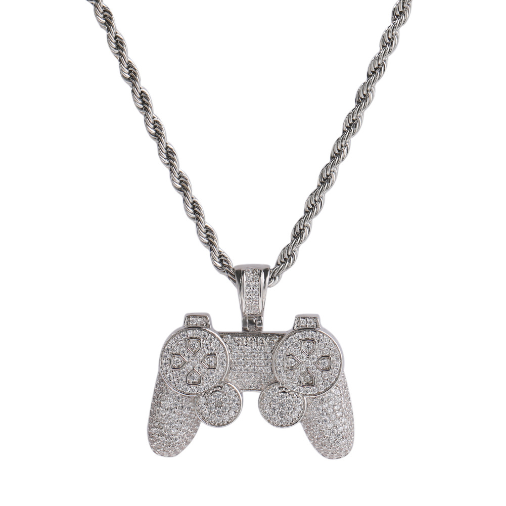 Moissanite Street Style Game Controller Pendant 3mm Tennis Chain Set