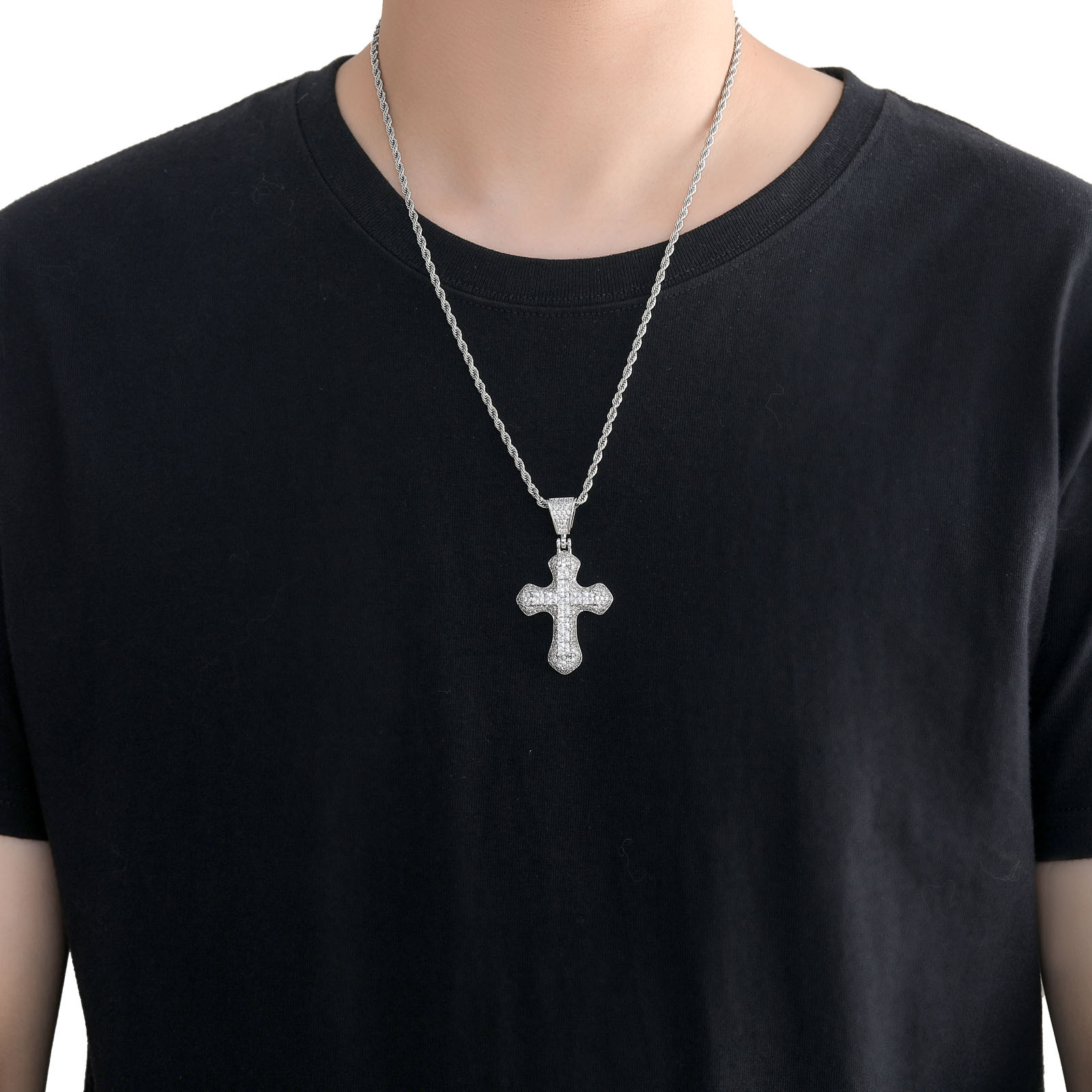 Moissanite Cross Pendant Chain Set