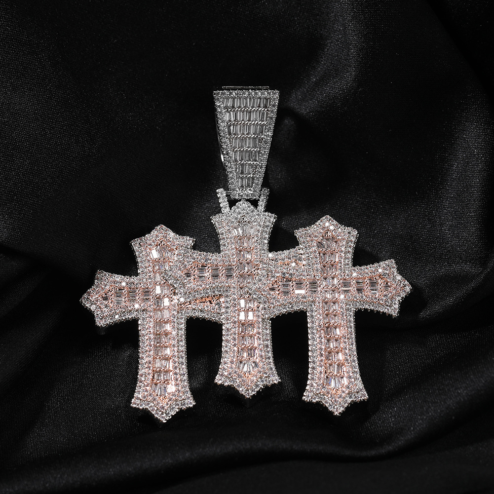 Iced Moissanite Hip Hop T-square Cross Diamond Pendant 