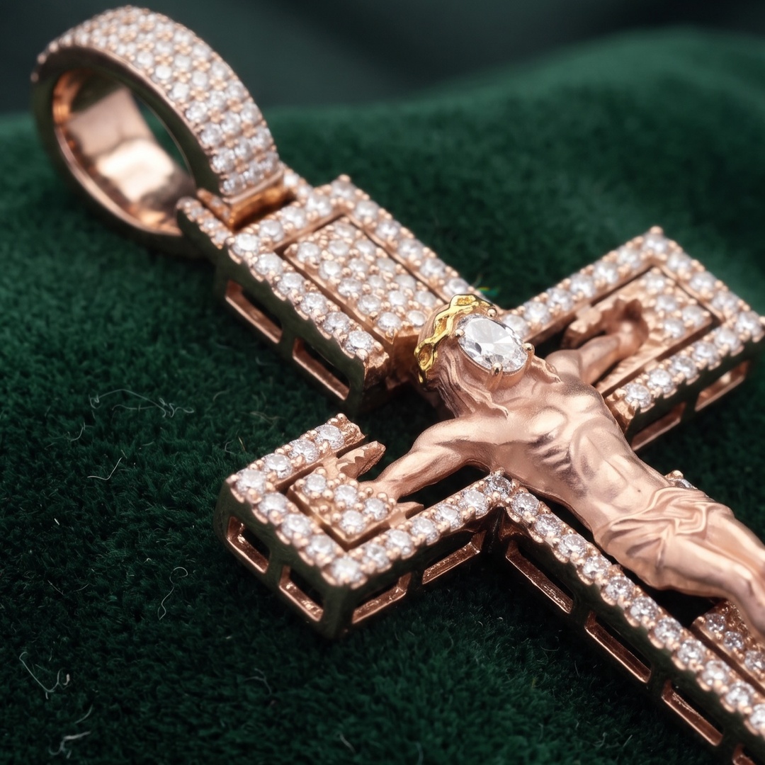 Iced out oversized bail detail on Jesus cross pendant