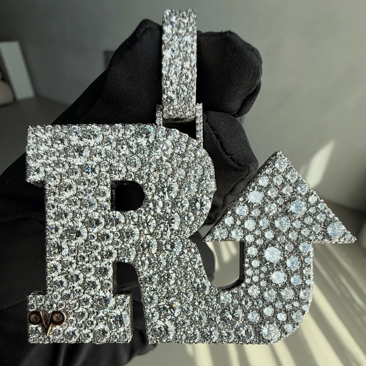 Iced Out R Initial Letter Pendant
