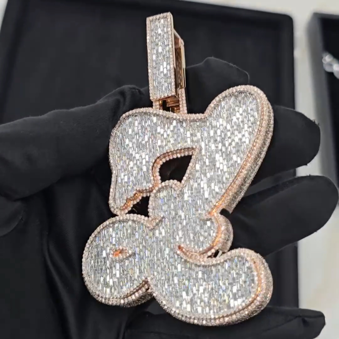 Iced Moissanite Baguette Cut Z Letter Diamond Pendant( In Stock)