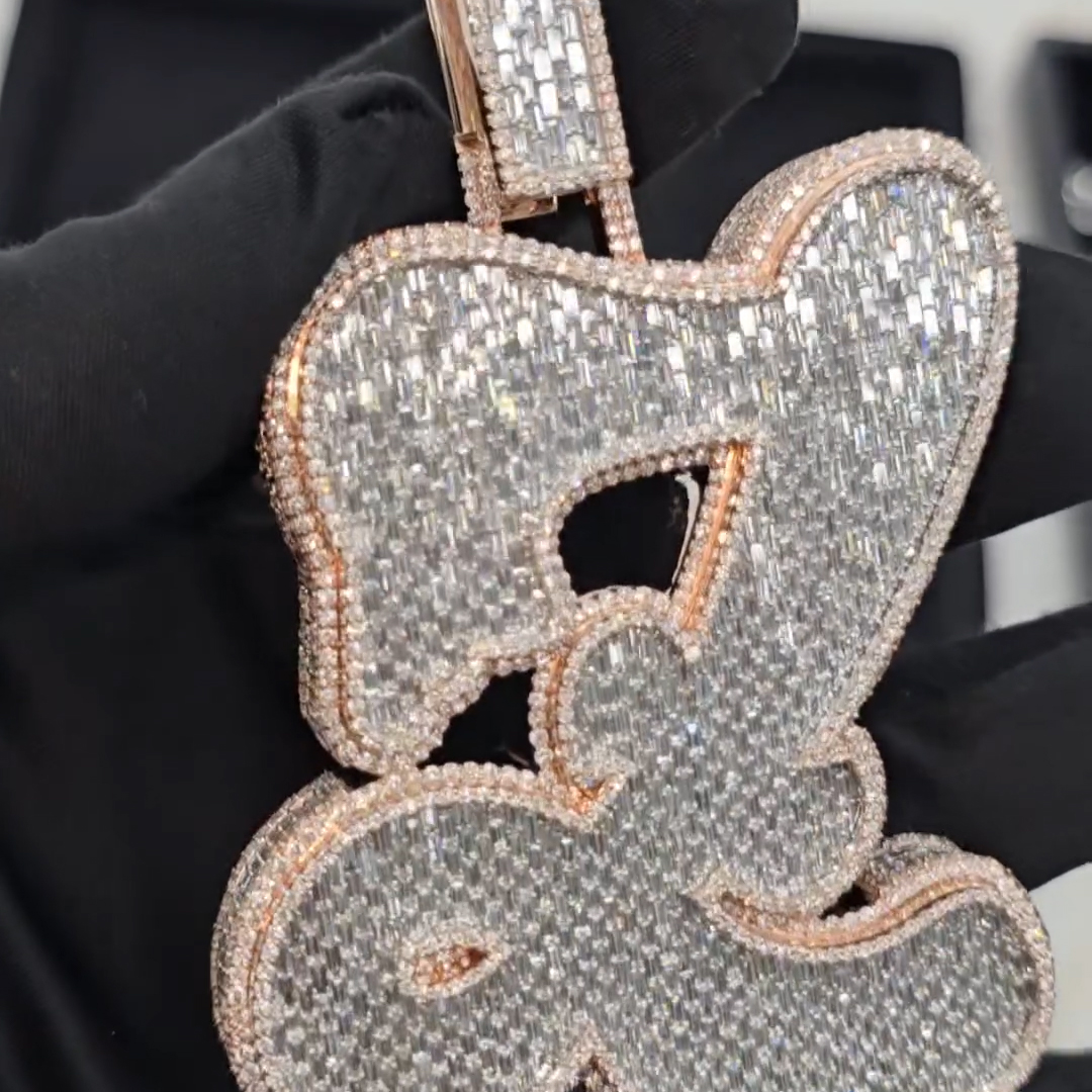 Iced Moissanite Baguette Cut Z Letter Diamond Pendant( In Stock)