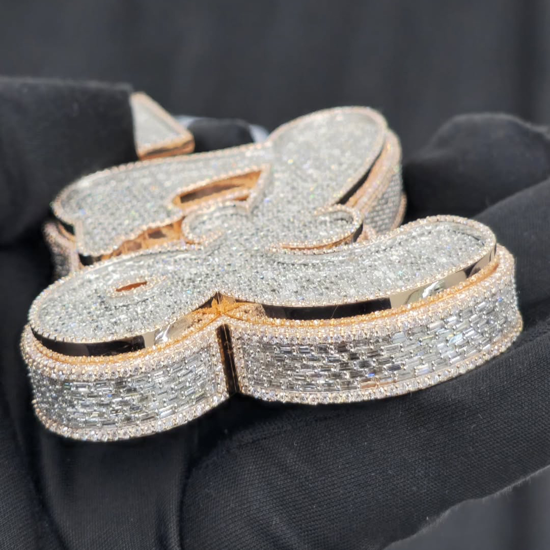 Close-up of moissanite stones on letter Z iced diamond pendant
