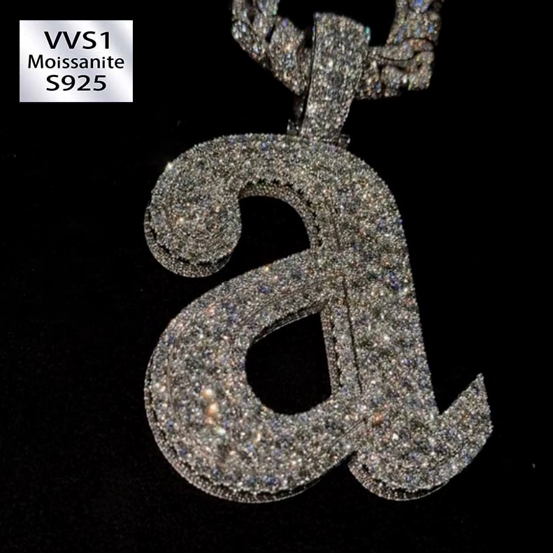 Moissanite Sparkle Letter "a" Full Diamond Pendant