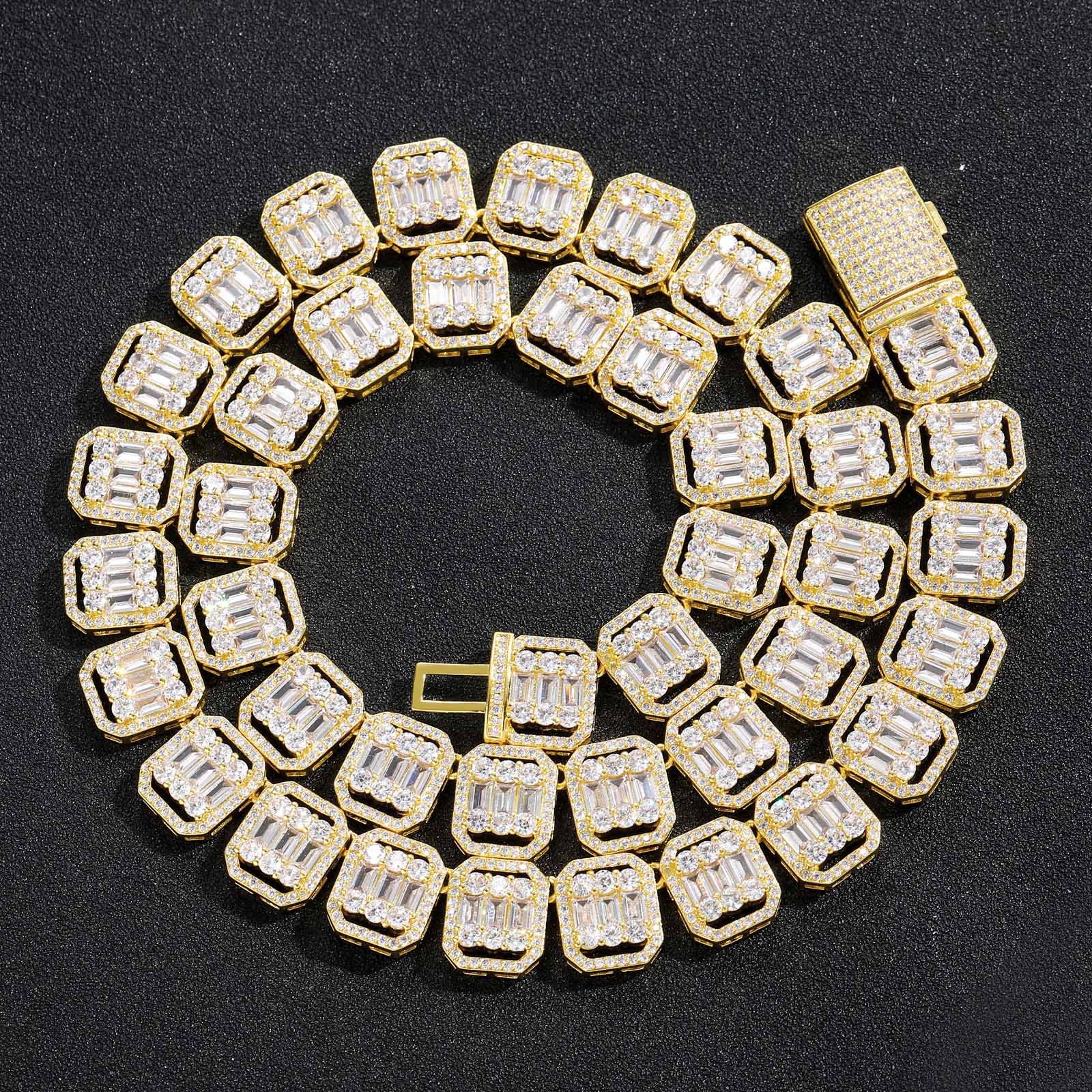 13mm 925 Sterling Silver Moissanite Baguette Rapper Chain Iced Out