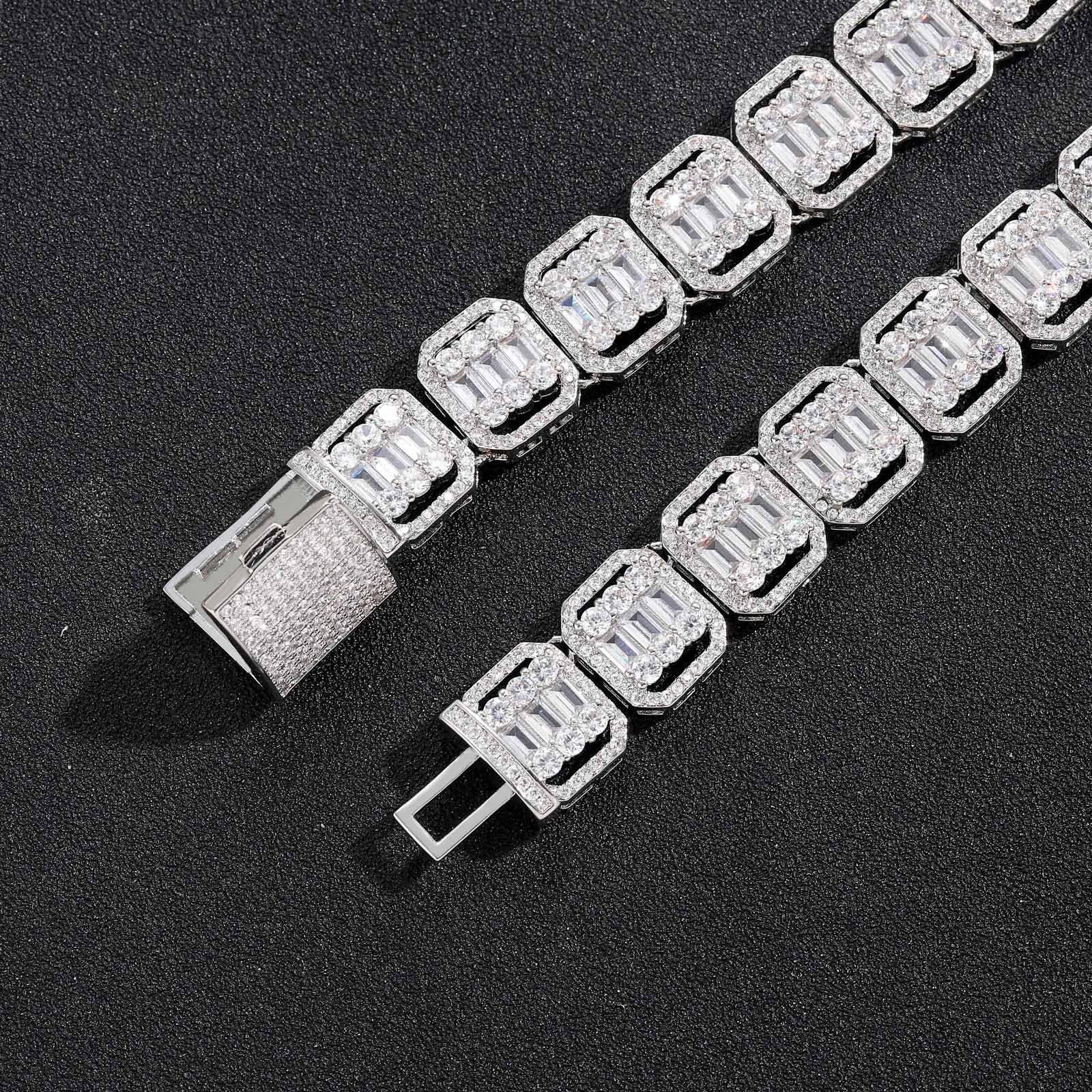 13mm 925 Sterling Silver Moissanite Baguette Rapper Chain Iced Out