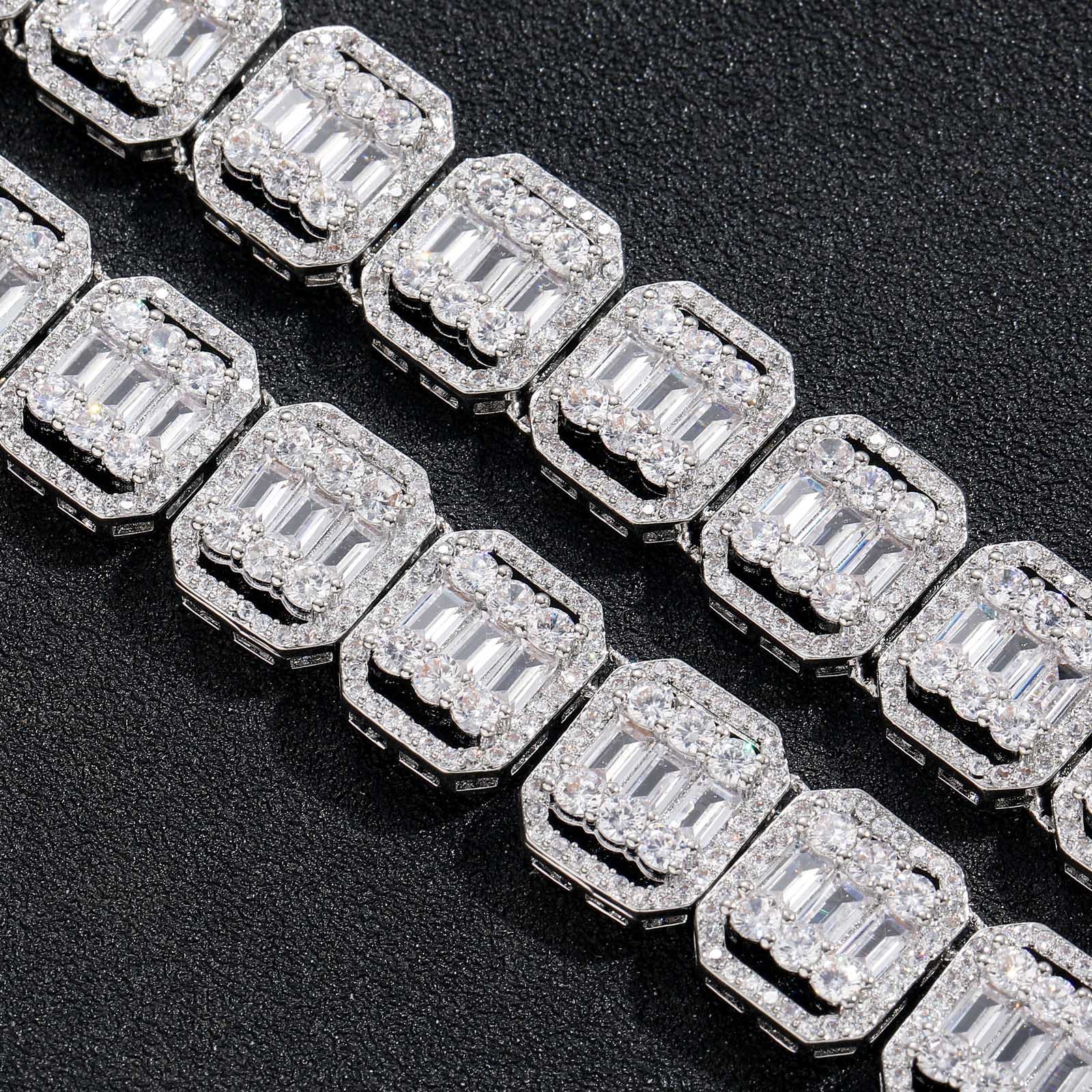 13mm 925 Sterling Silver Moissanite Baguette Rapper Chain Iced Out