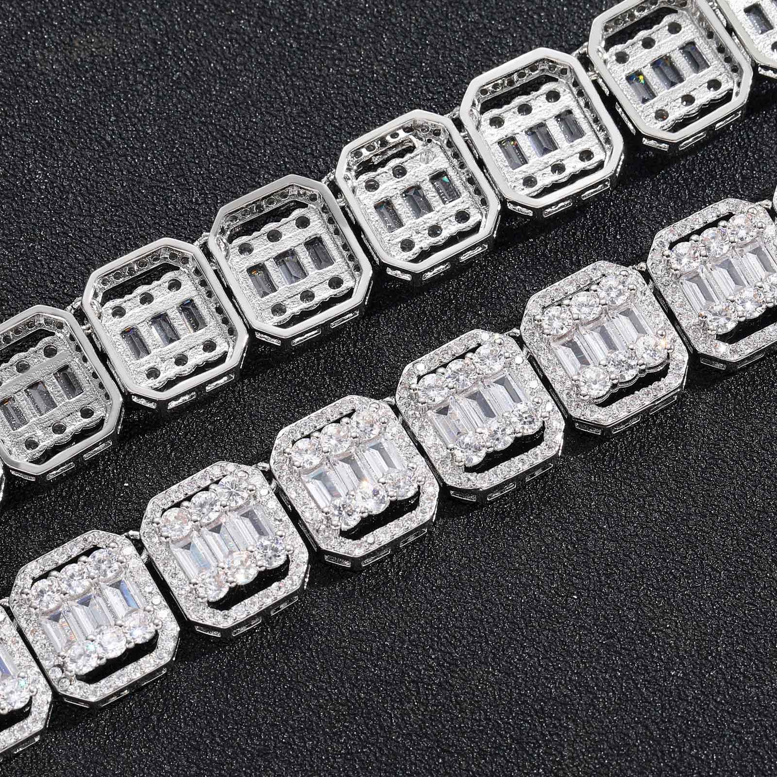 13mm 925 Sterling Silver Moissanite Baguette Rapper Chain Iced Out