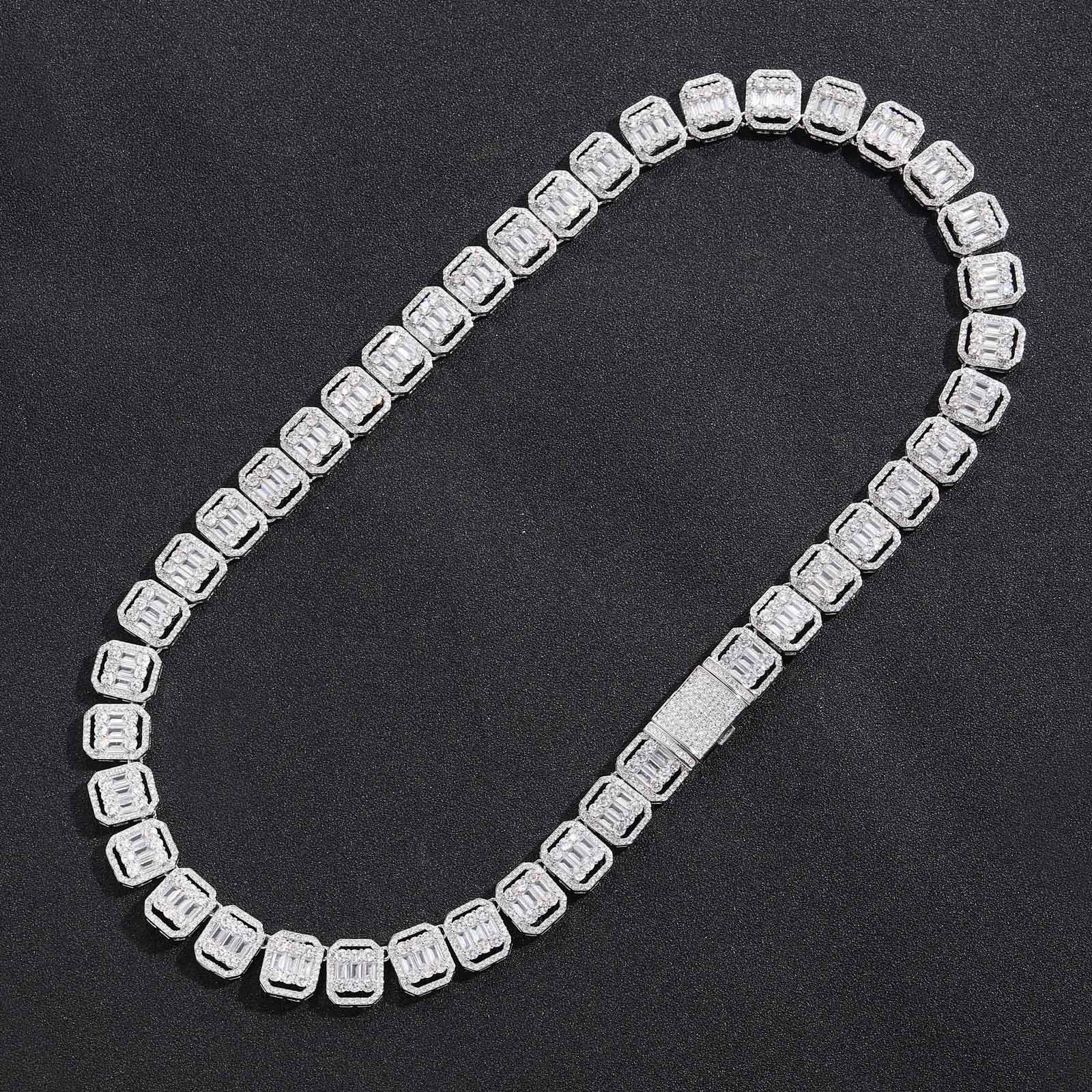 13mm 925 Sterling Silver Moissanite Baguette Rapper Chain Iced Out