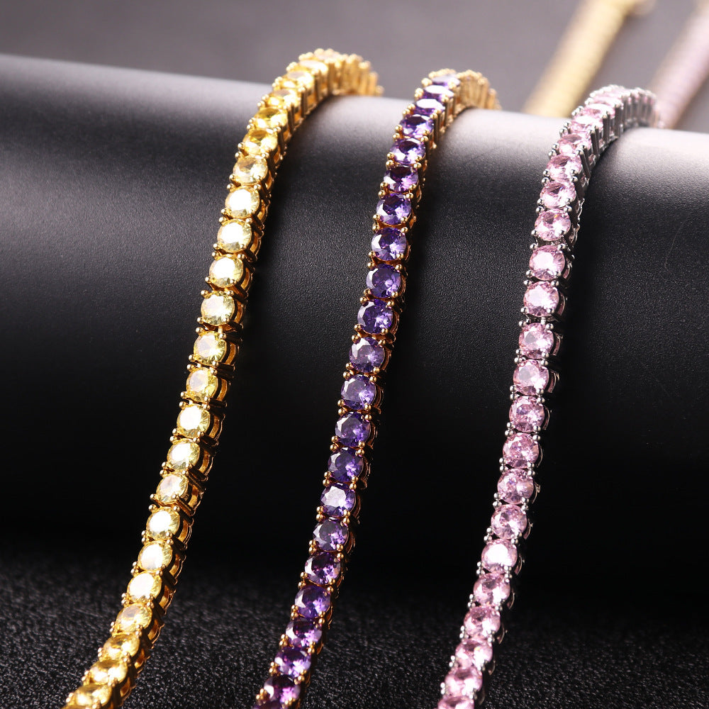 4mm Fancy Yellow/Pink/Purple Moissanite Tennis Chain in Gold
