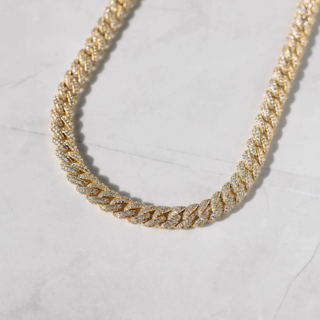 9mm Moissanite Diamond Cuban Chain In Gold