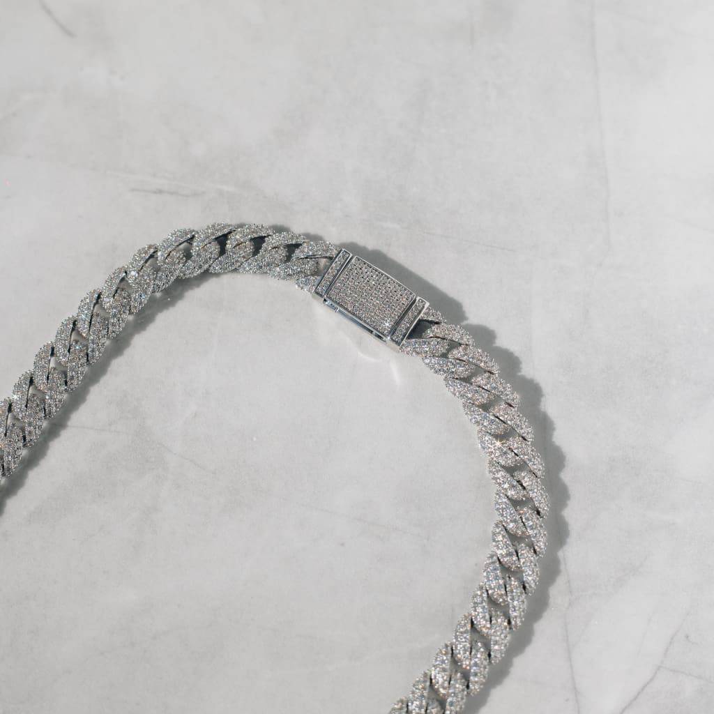 12mm Moissanite Diamond Cuban Chain In White Gold