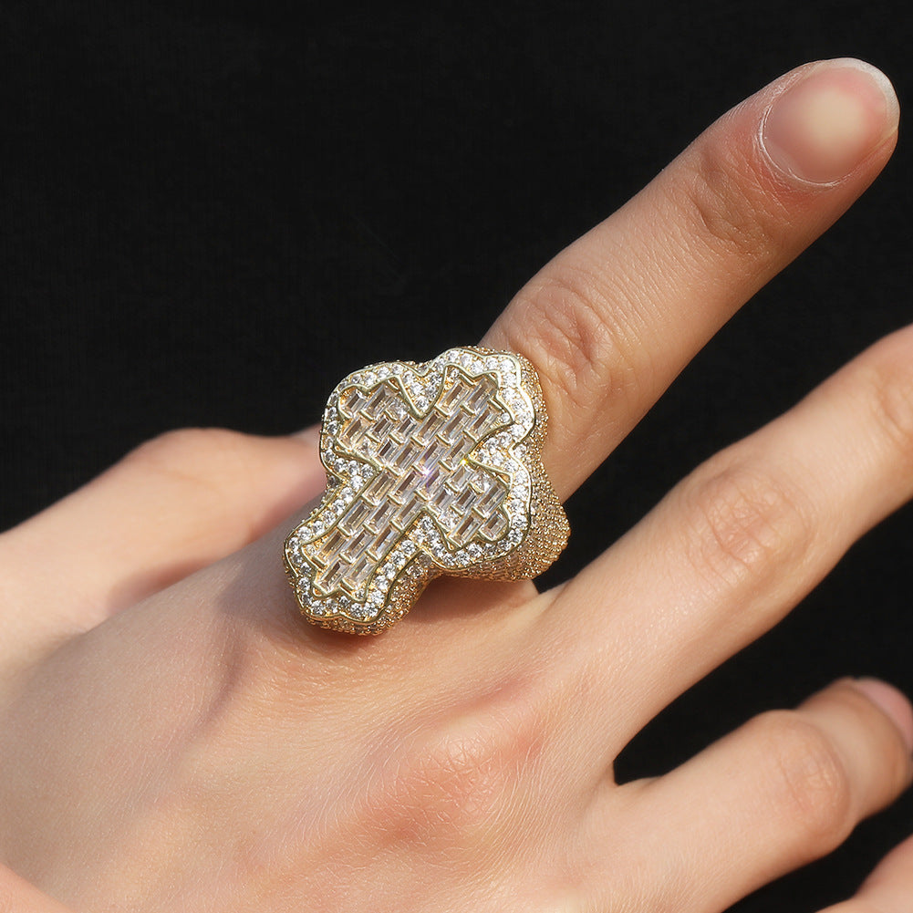 Baguette Flower Bud Moissanite Cross Ring