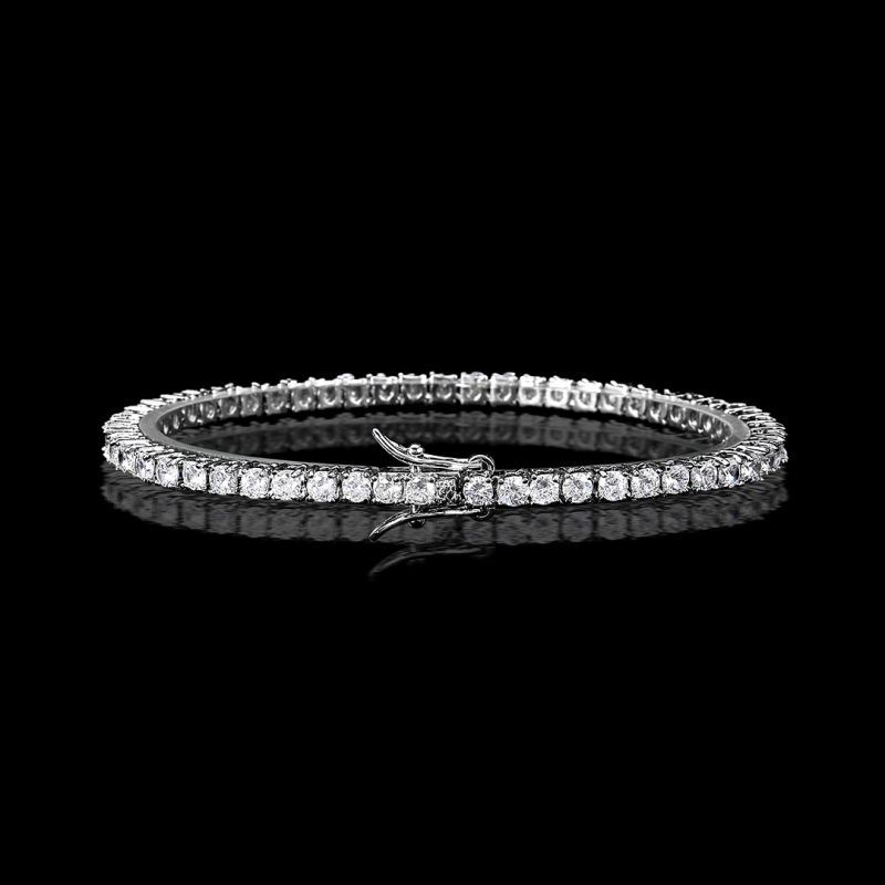 8mm Moissanite Iced Cuban + 3mm Tennis Bracelet in White Gold