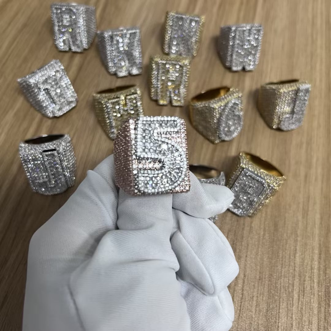 Two Tone Alphabet Digit Moissanite Custom Ring