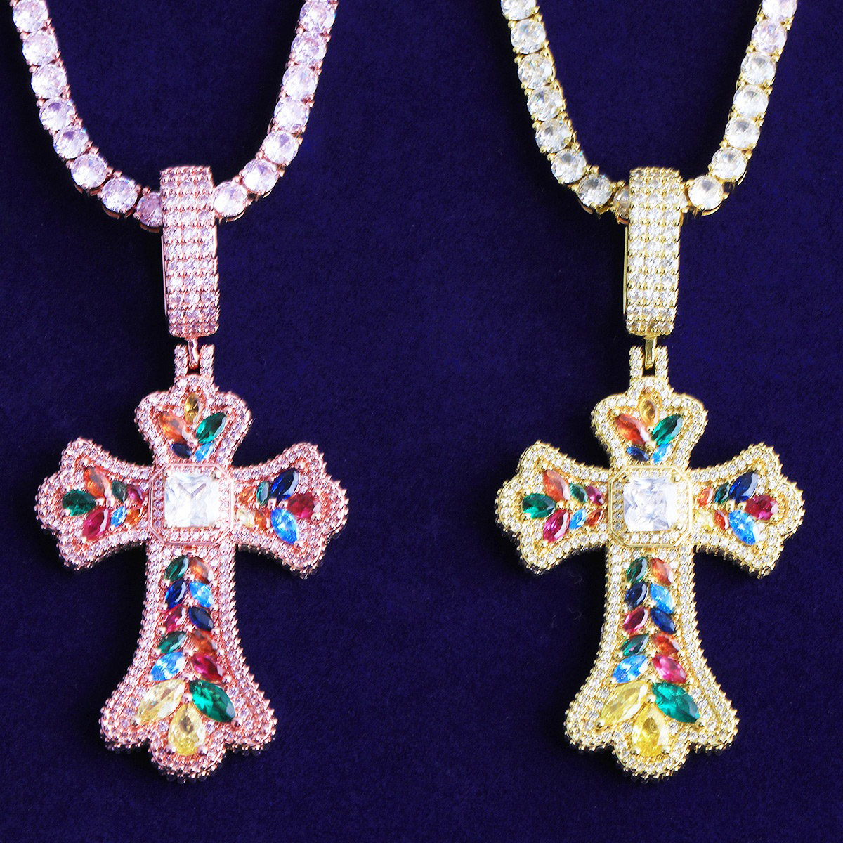 Colored Diamond Cross Pendant (IN STOCK)