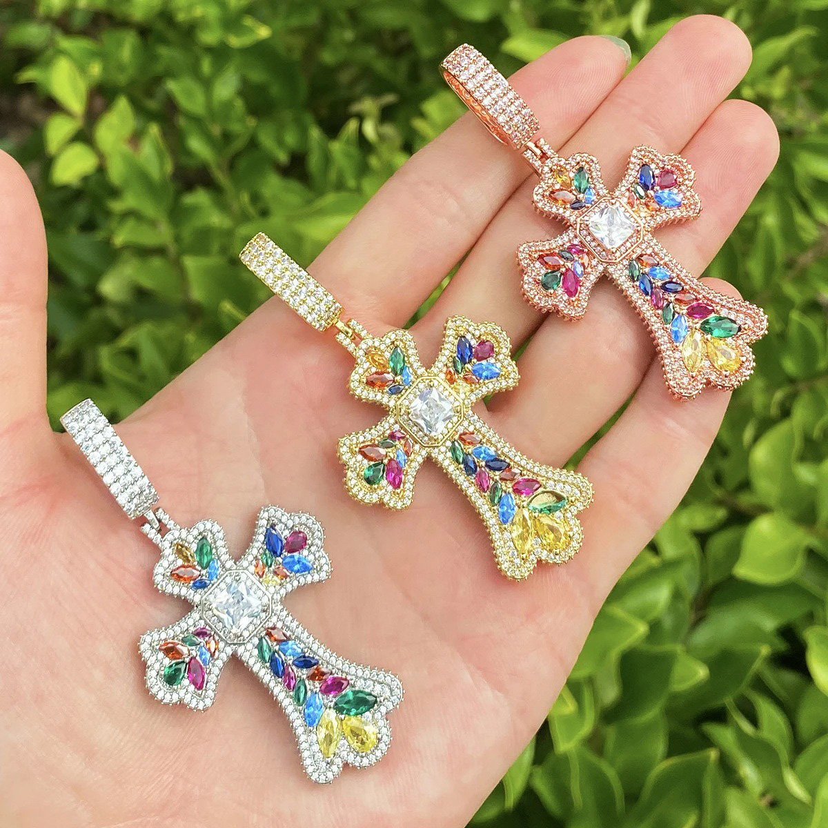 Colored Diamond Cross Pendant (IN STOCK)