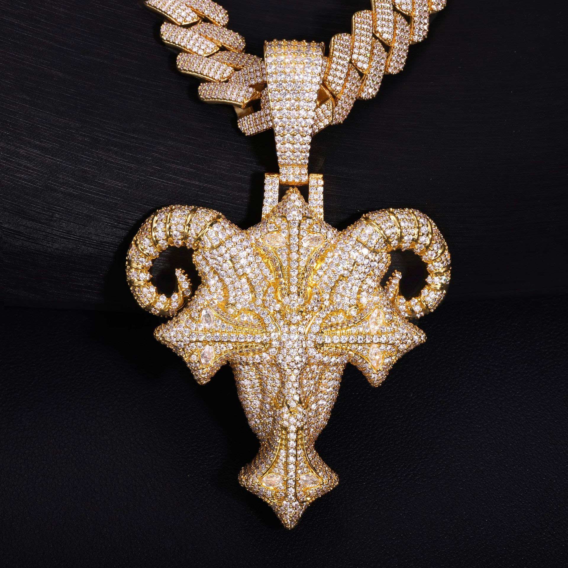 Iced Out Horned Ram Head Pendant