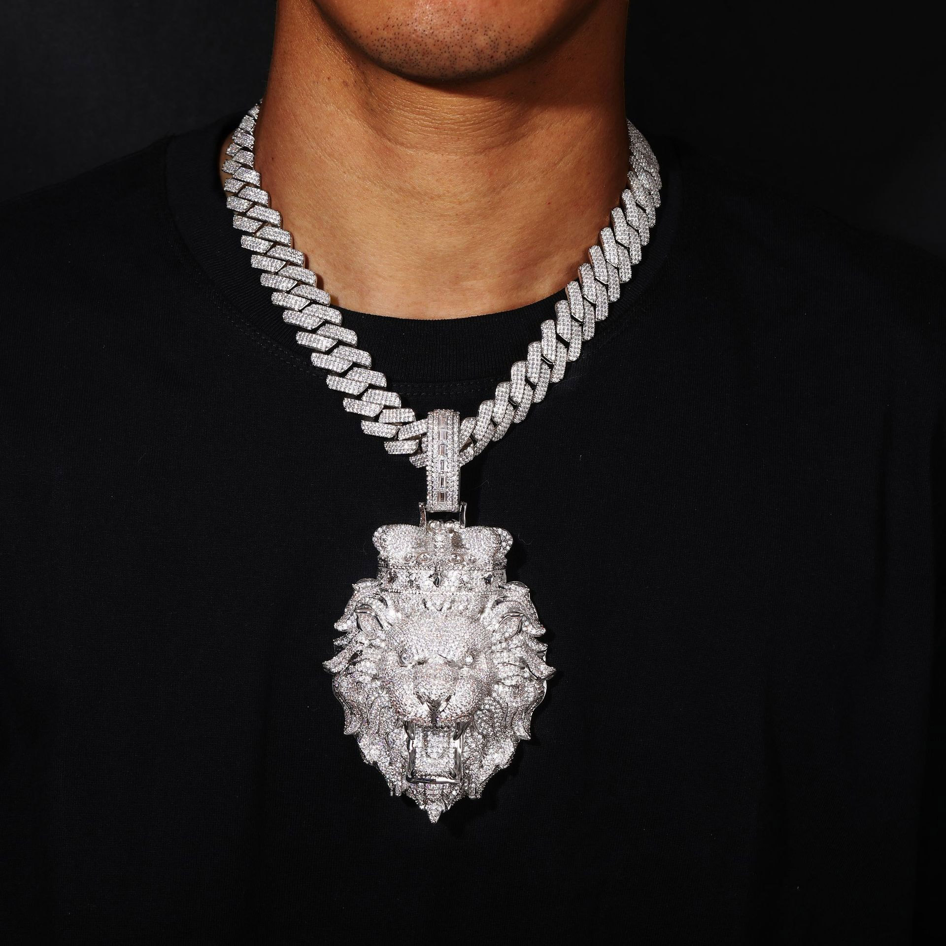 Iced Out Crowned Lion Head Pendant