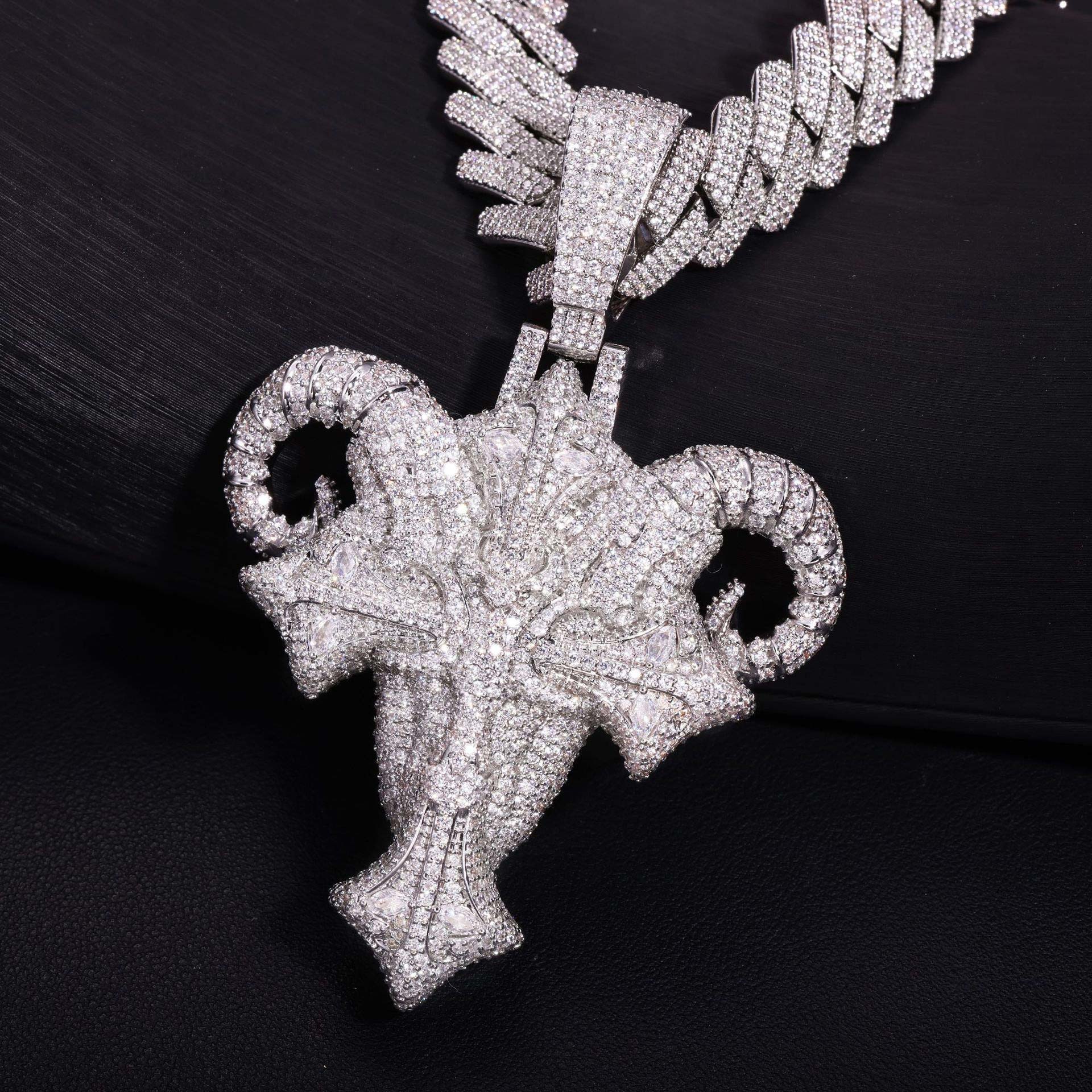 Iced Out Horned Ram Head Pendant