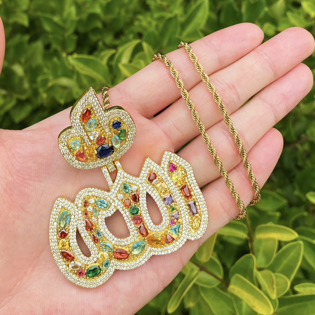 Colored Diamond Allah Pendant (IN STOCK)