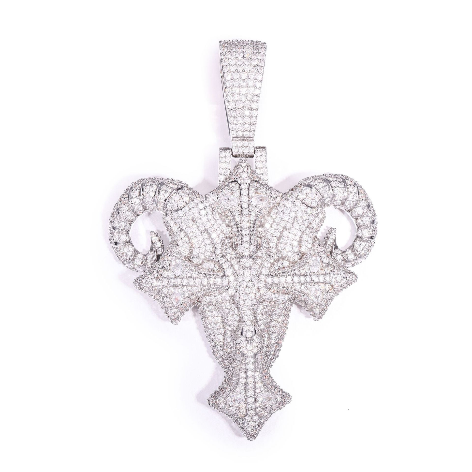 Iced Out Horned Ram Head Pendant