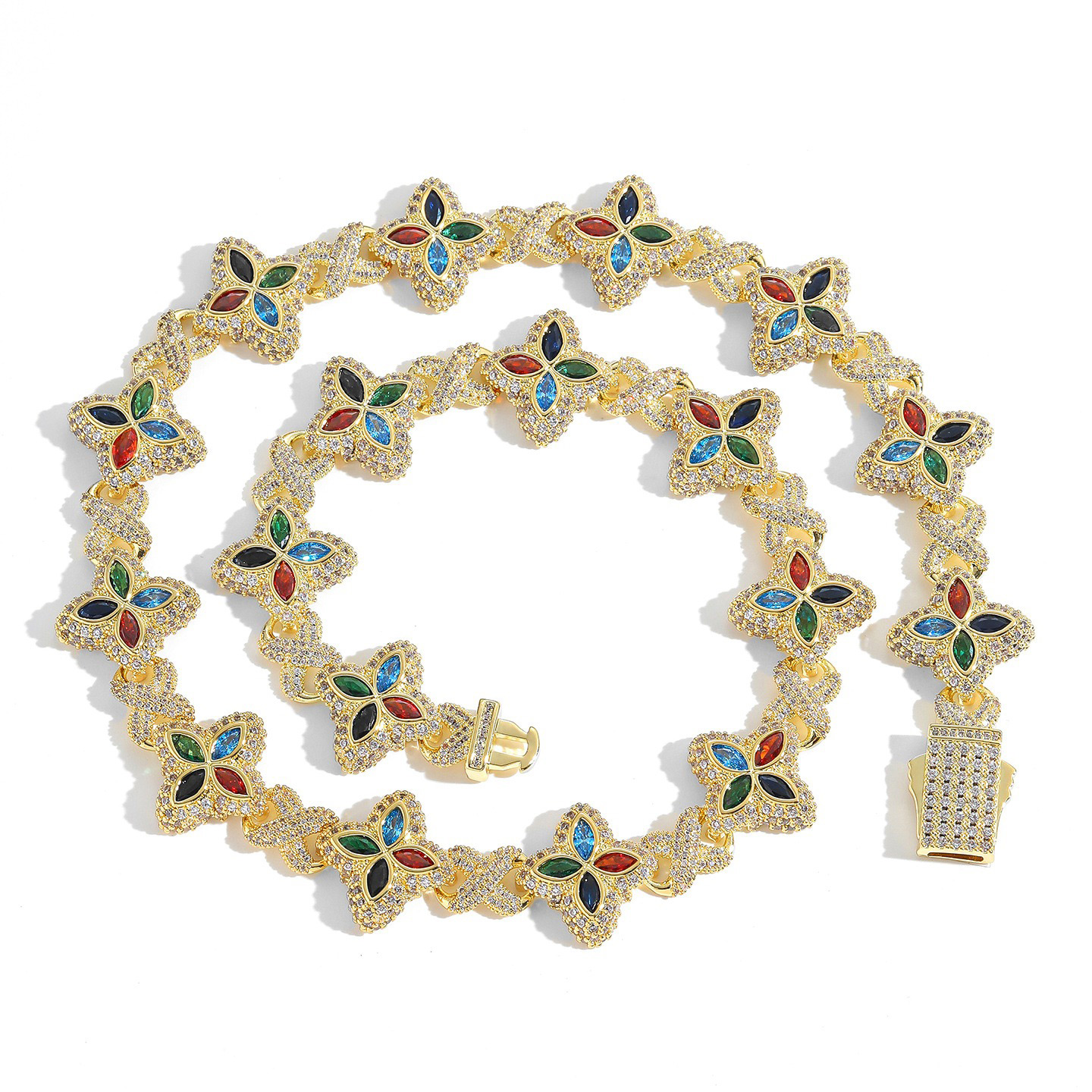 19mm Multicolor Marquise Flower X-Link Chain & Bracelet