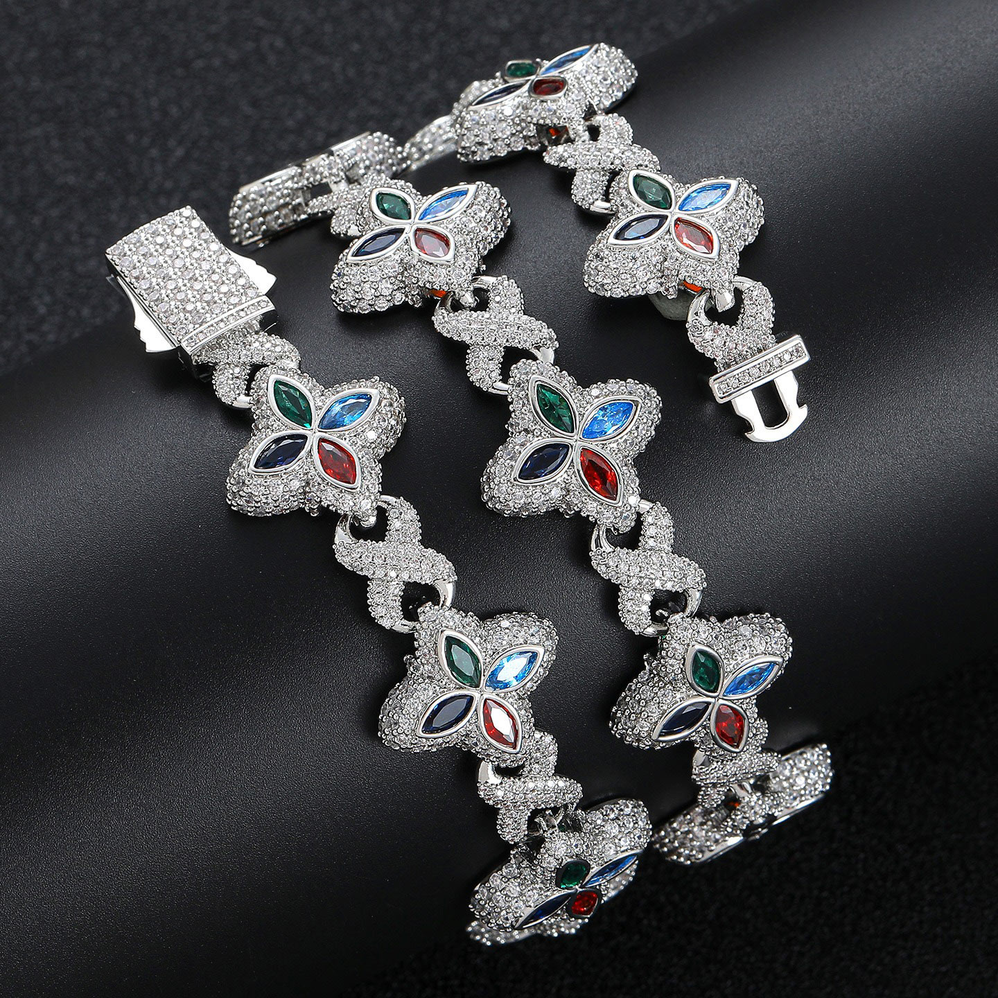 19mm Multicolor Marquise Flower X-Link Chain & Bracelet