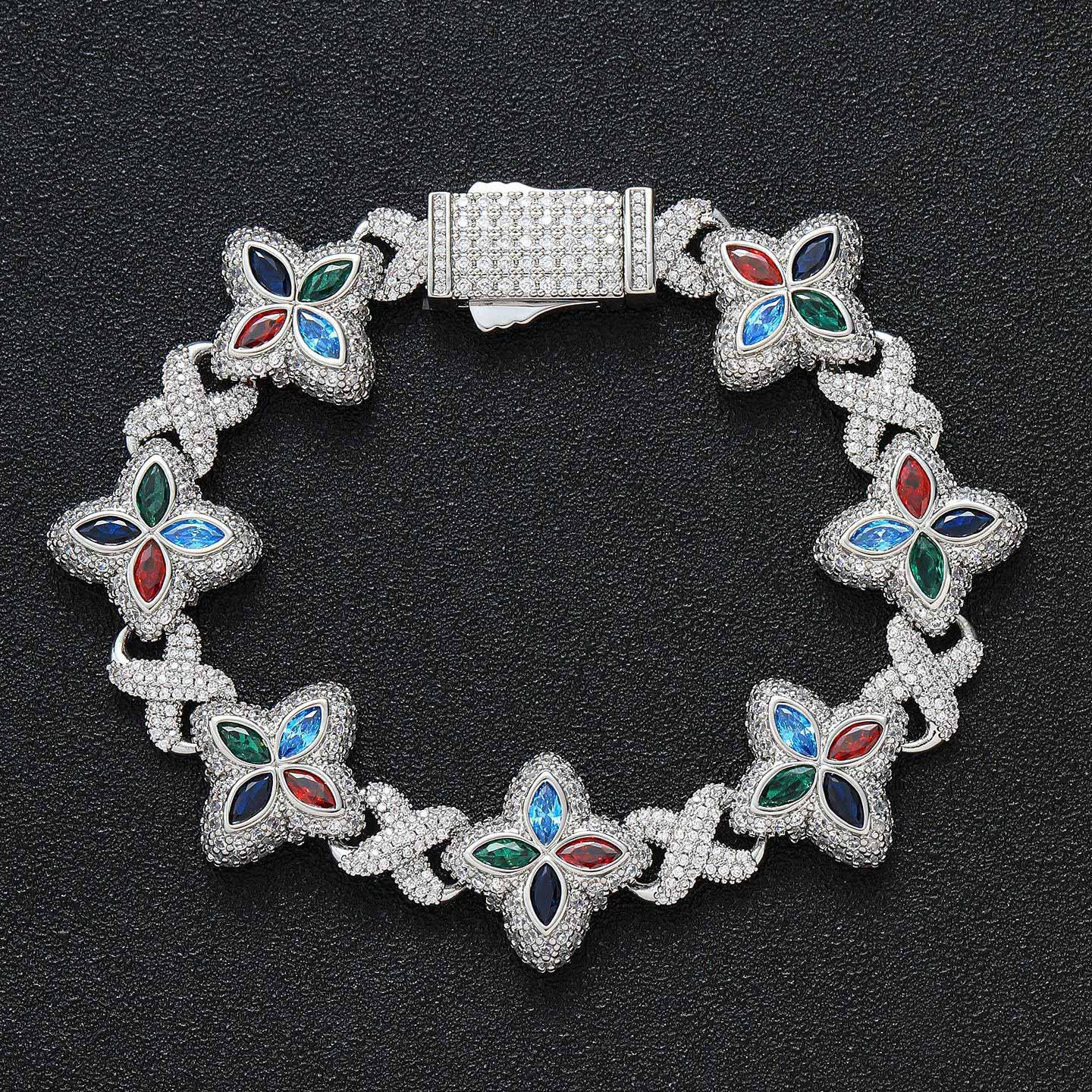 19mm Multicolor Marquise Flower X-Link Chain & Bracelet