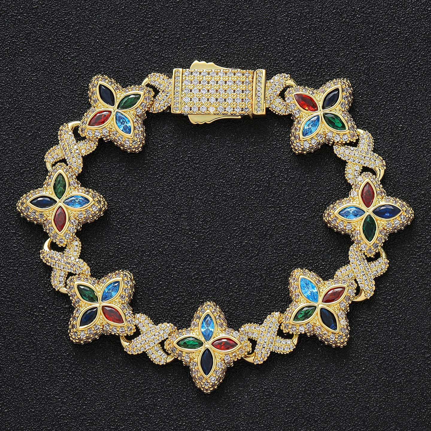 19mm Multicolor Marquise Flower X-Link Chain & Bracelet