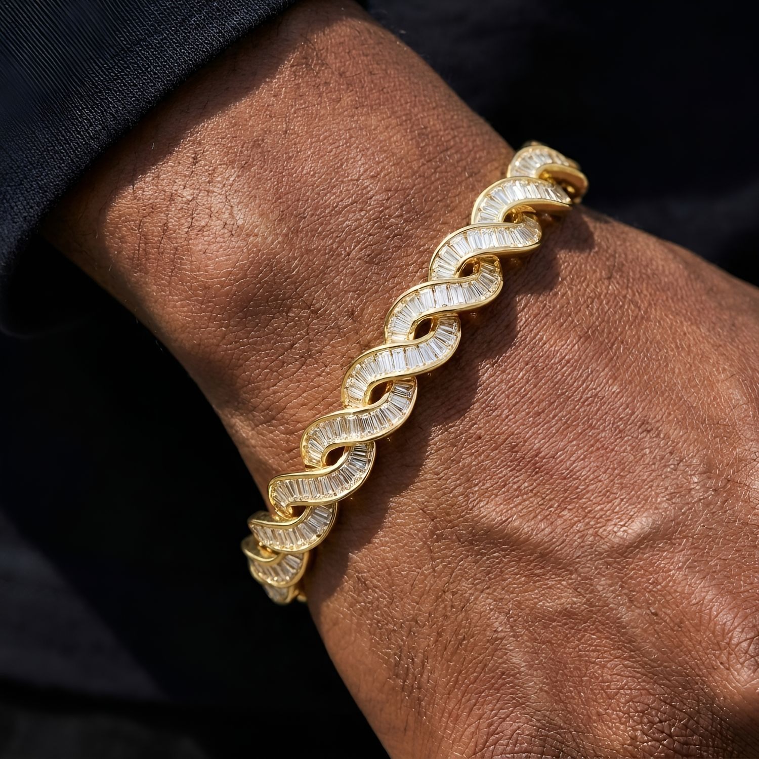10mm Iced Out Baguette DNA Link Bracelet