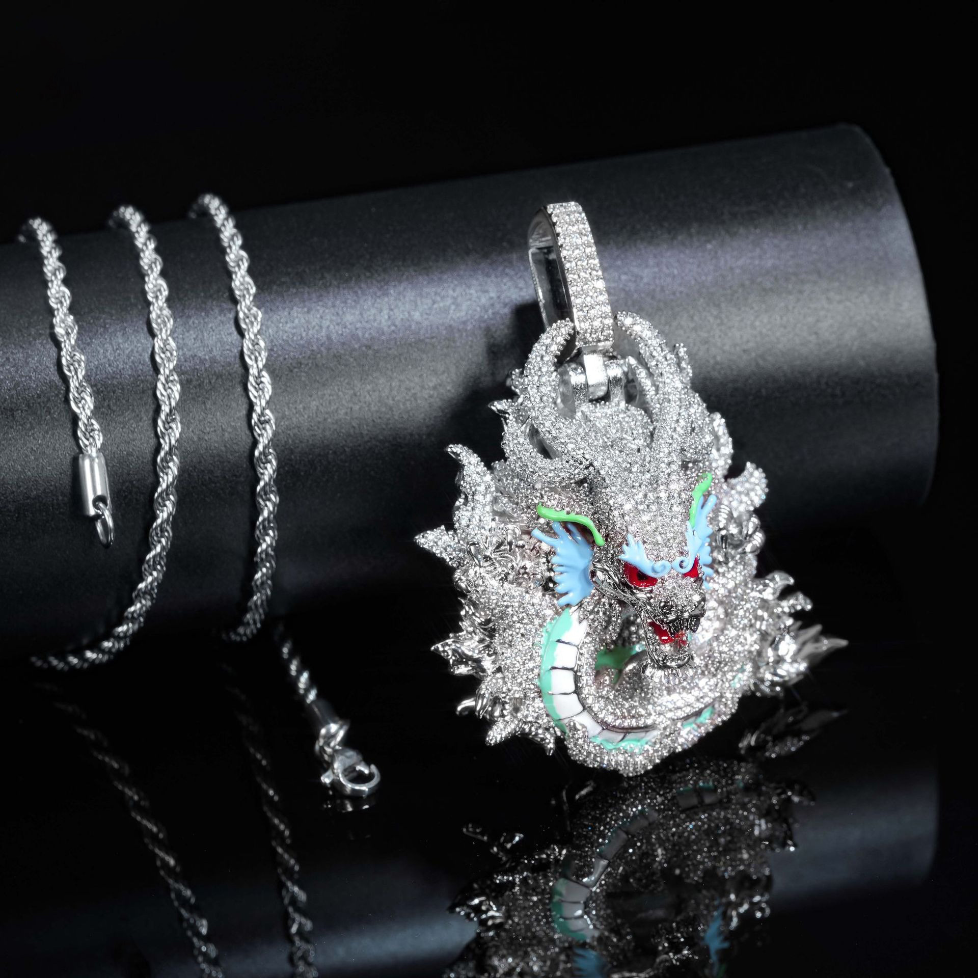 Eastern Dragon Pendant with Coiled Body and Colored Details