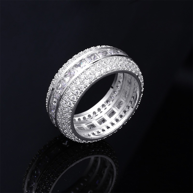 Iced Out Square Stone Eternity Band Ring