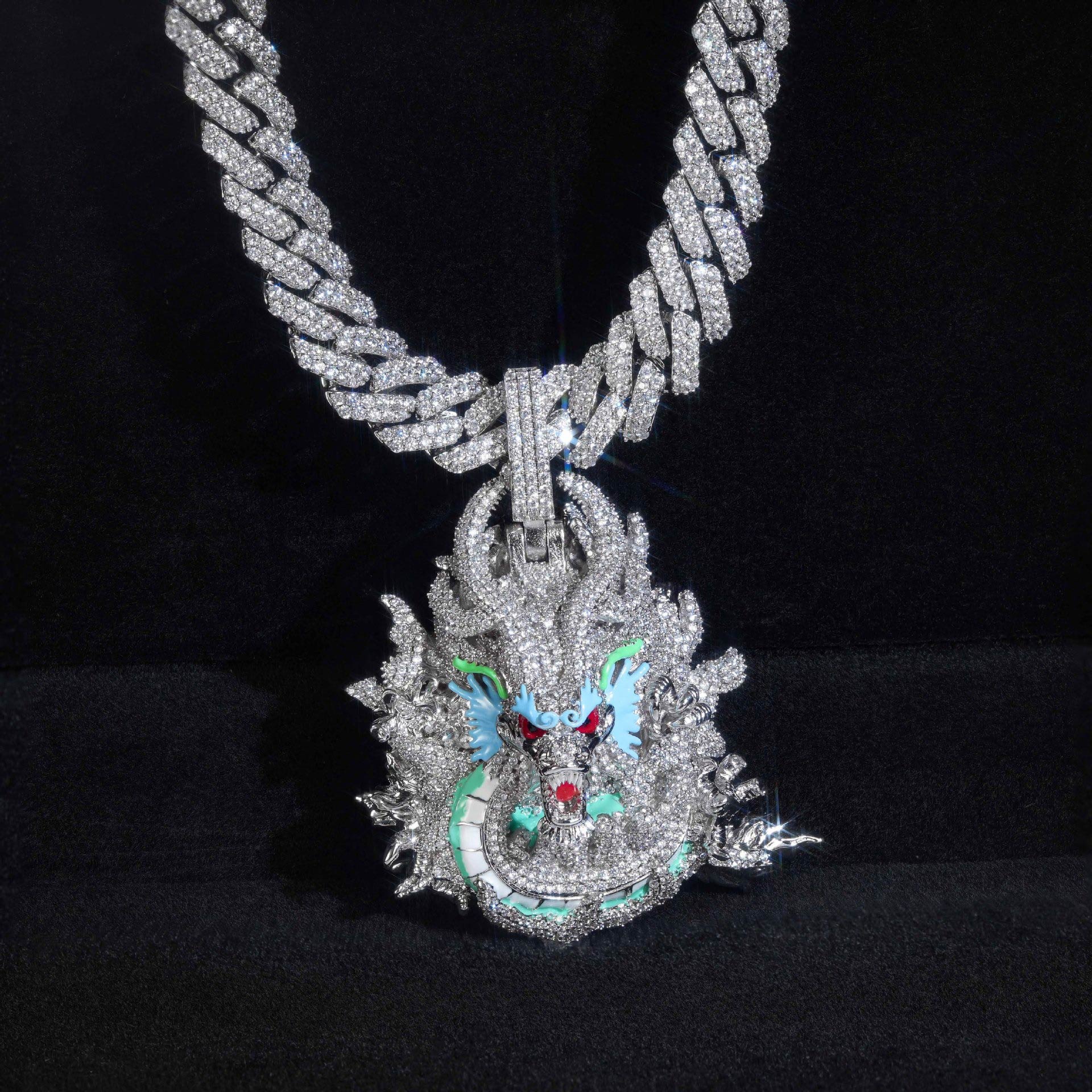 Eastern Dragon Pendant with Coiled Body and Colored Details