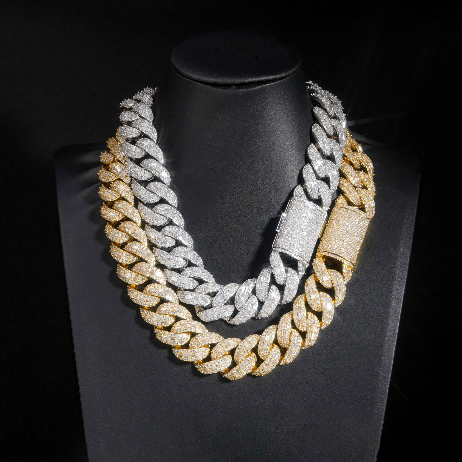 25mm Baguette Cuban Link Chain & Bracelet