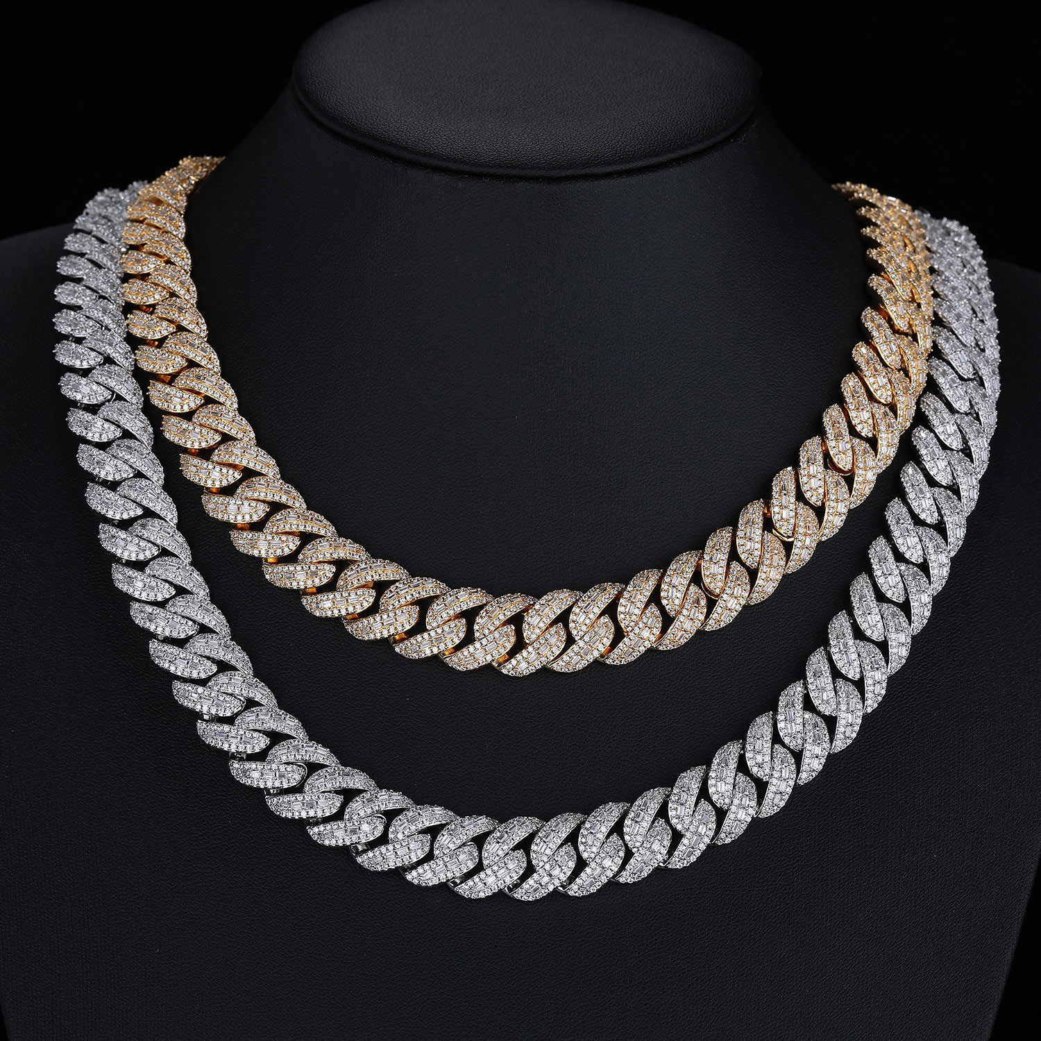 15mm Baguette Cuban Link Chain & Bracelet