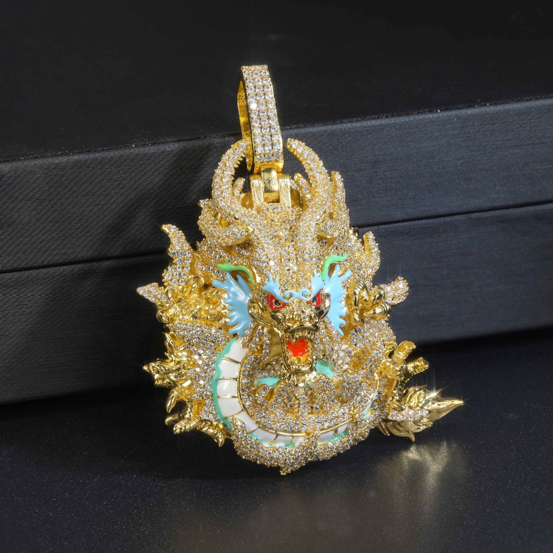 Eastern Dragon Pendant with Coiled Body and Colored Details