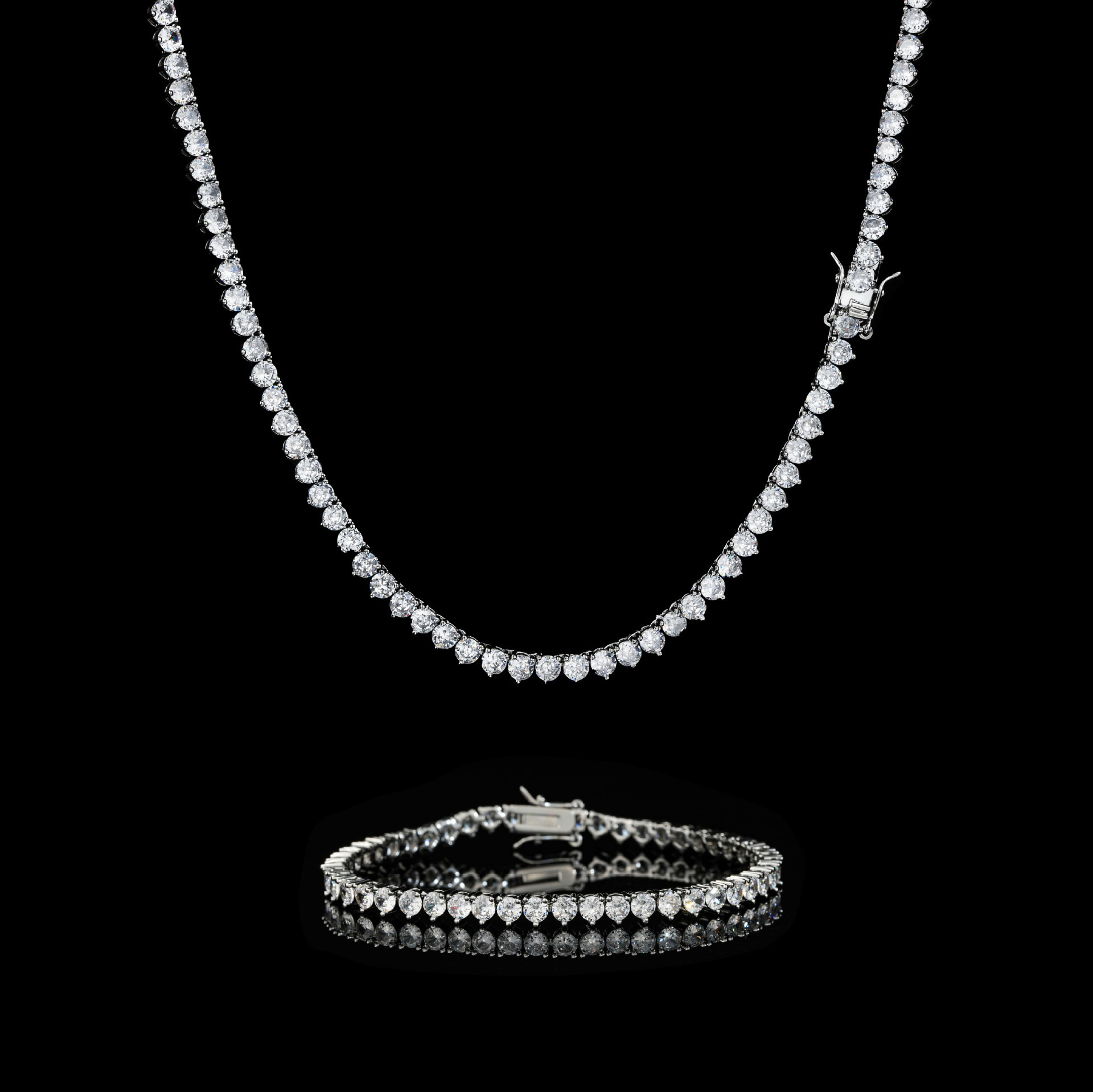 3mm / 4mm Three-Prong Tennis Chain & Bracelet