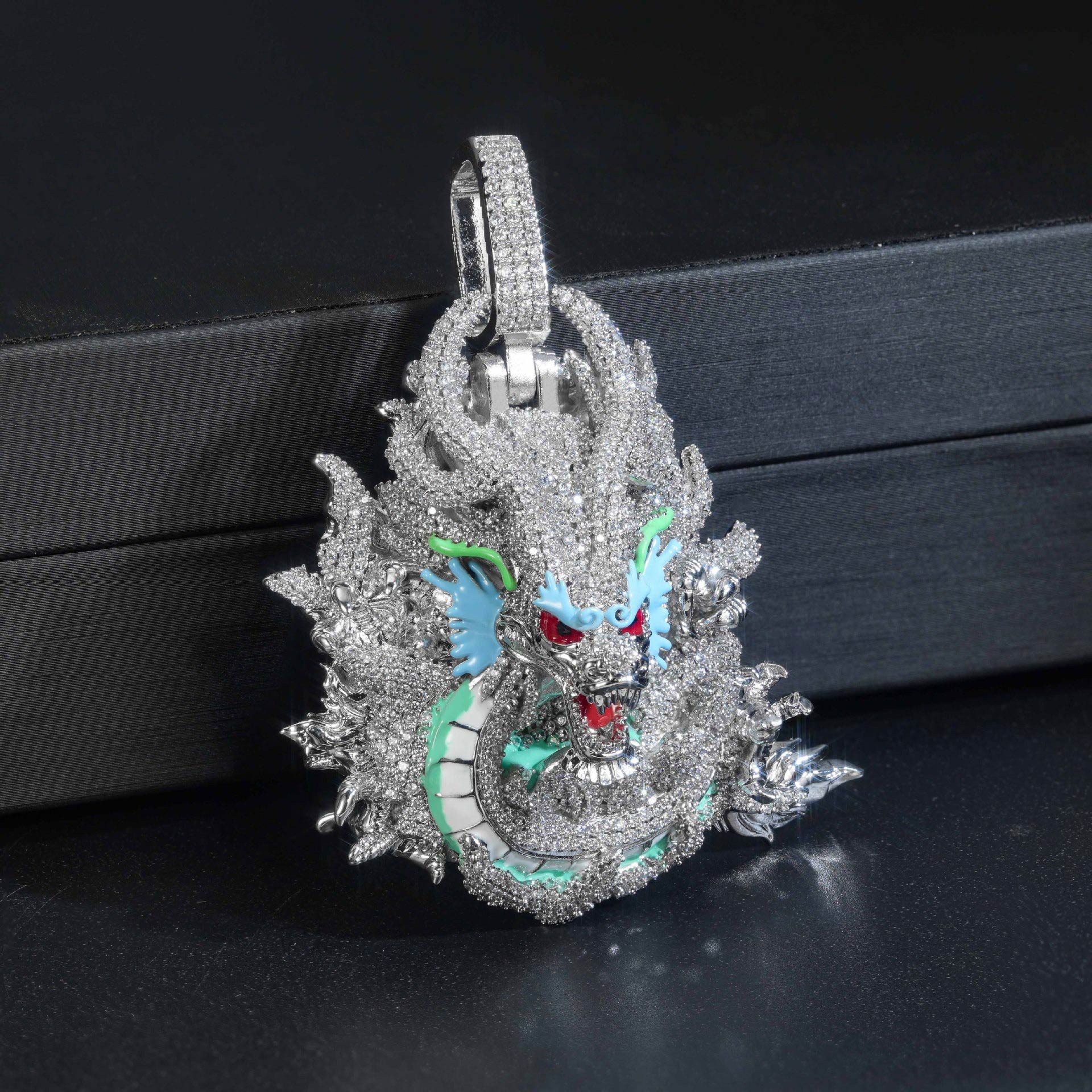 Eastern Dragon Pendant with Coiled Body and Colored Details