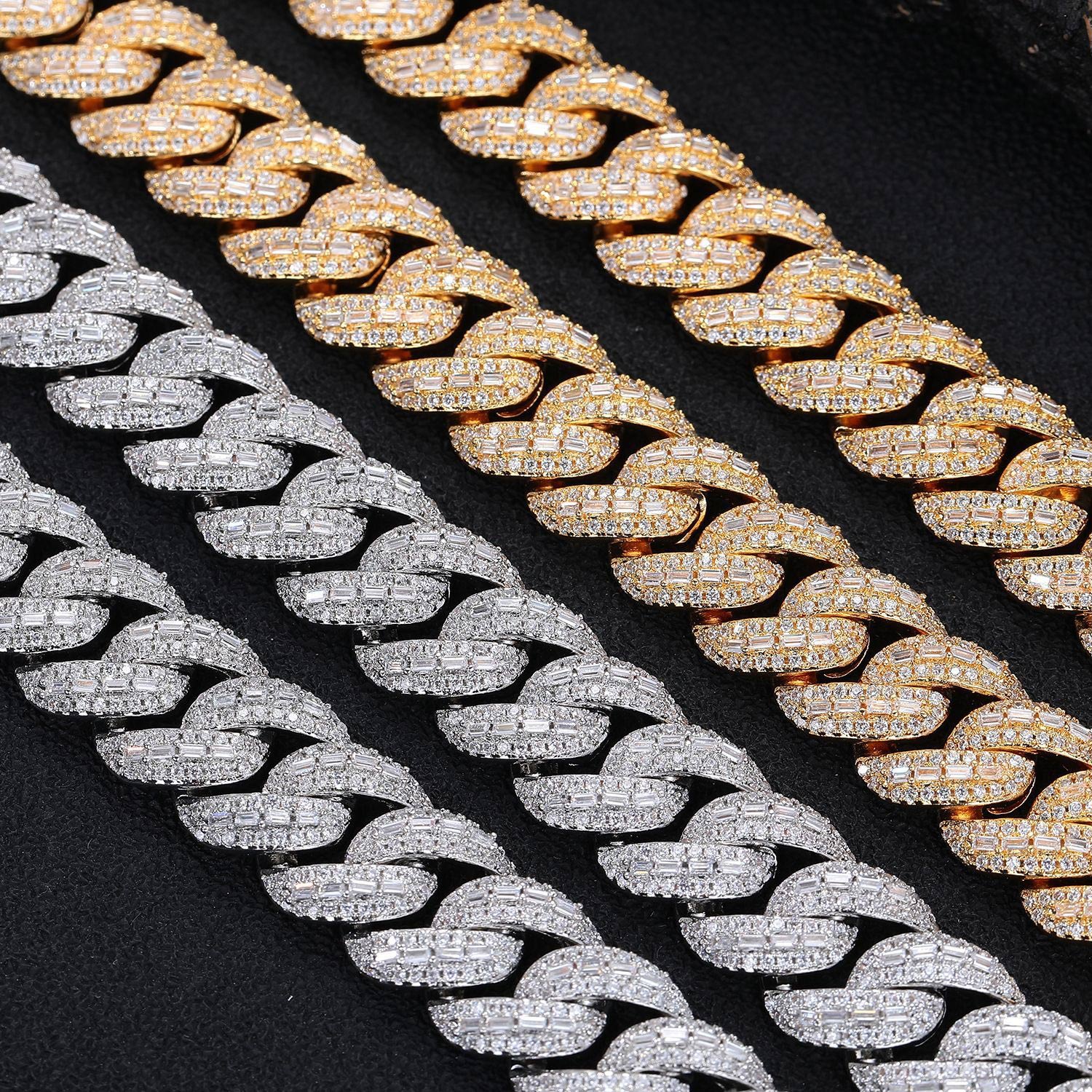 15mm Baguette Cuban Link Chain & Bracelet