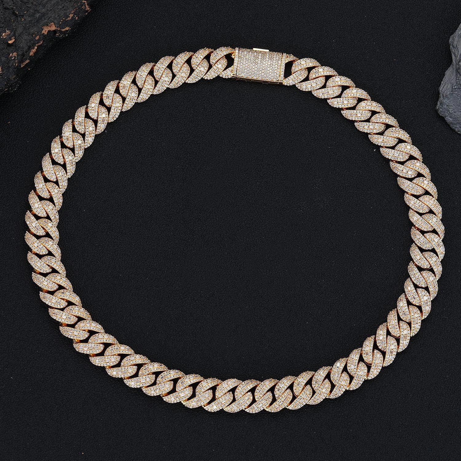 15mm Baguette Cuban Link Chain & Bracelet