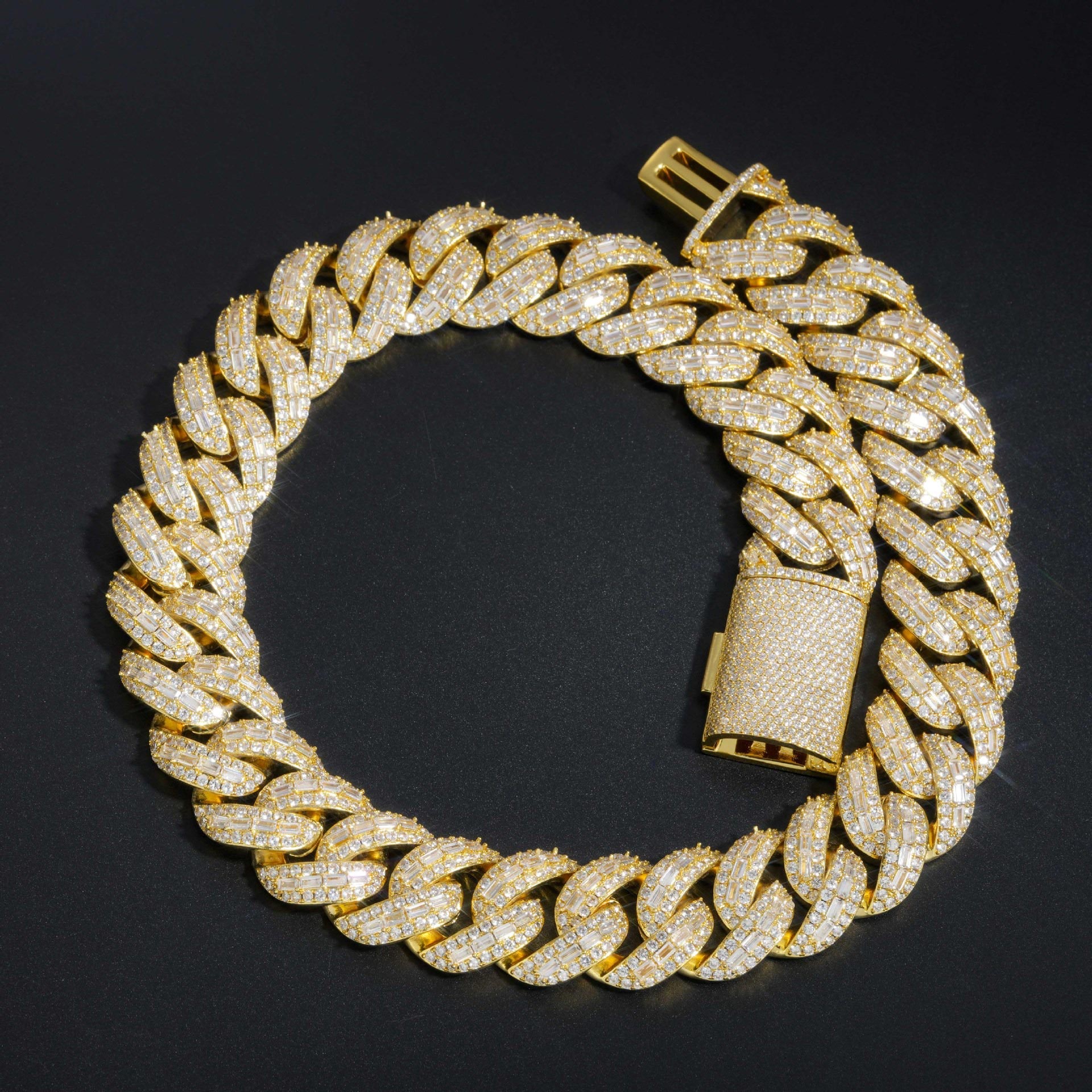25mm Baguette Cuban Link Chain & Bracelet