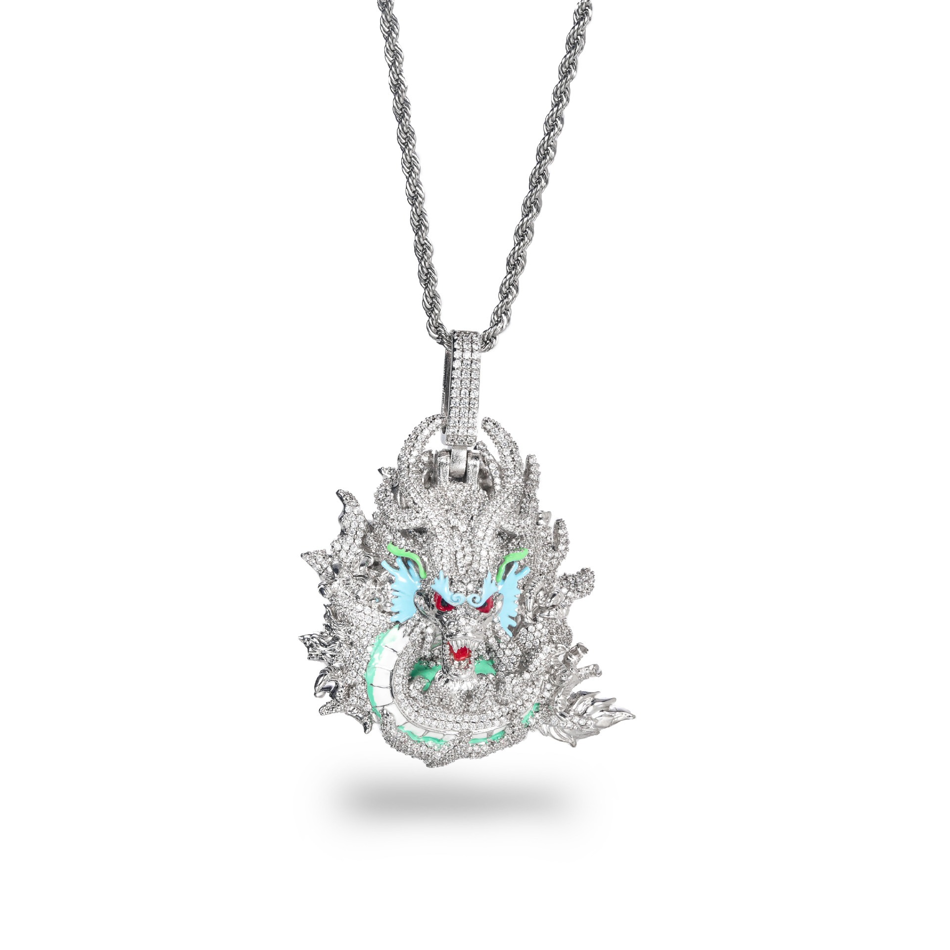 Eastern Dragon Pendant with Coiled Body and Colored Details