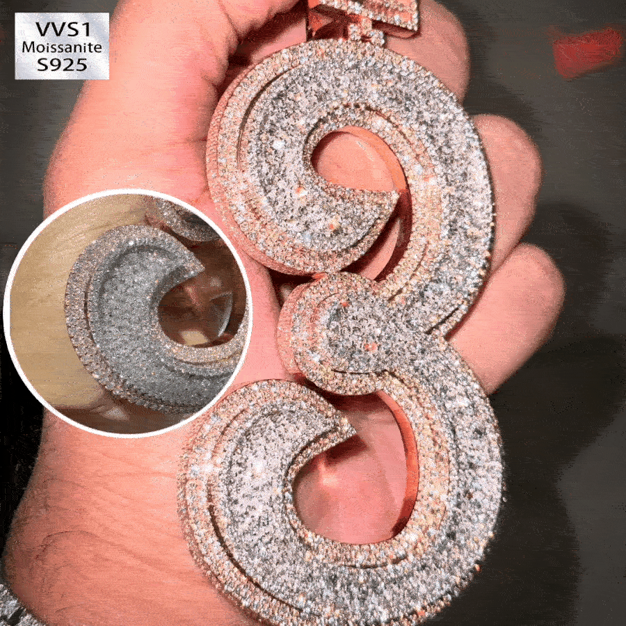 Moissanite number 3 iced diamond pendant hip hop necklace for men
